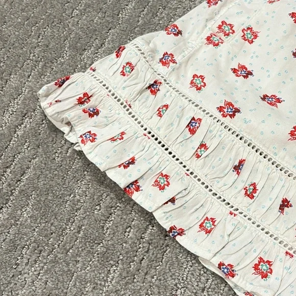 Free People Cambridge Floral Print drawstring Ruffle Trim Women Shorts Sz L - Picture 4 of 7